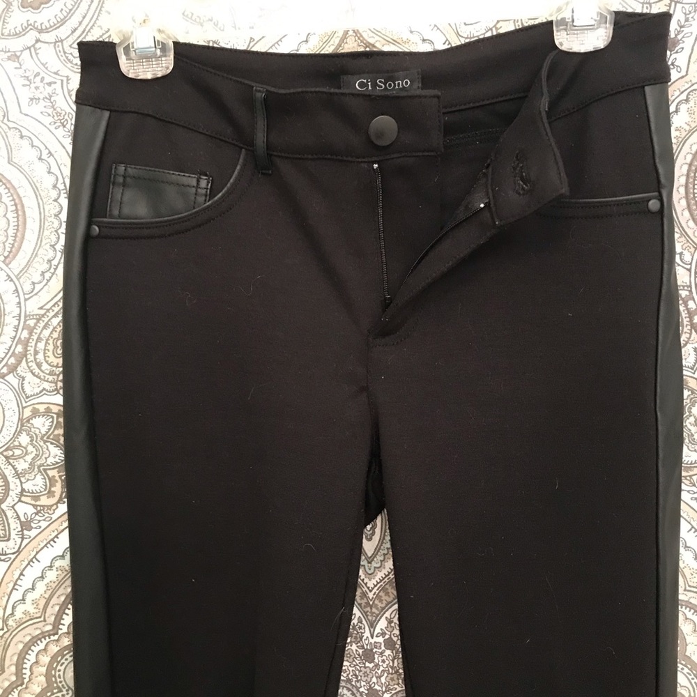 Black Jeggings with Leather Leg Stripe